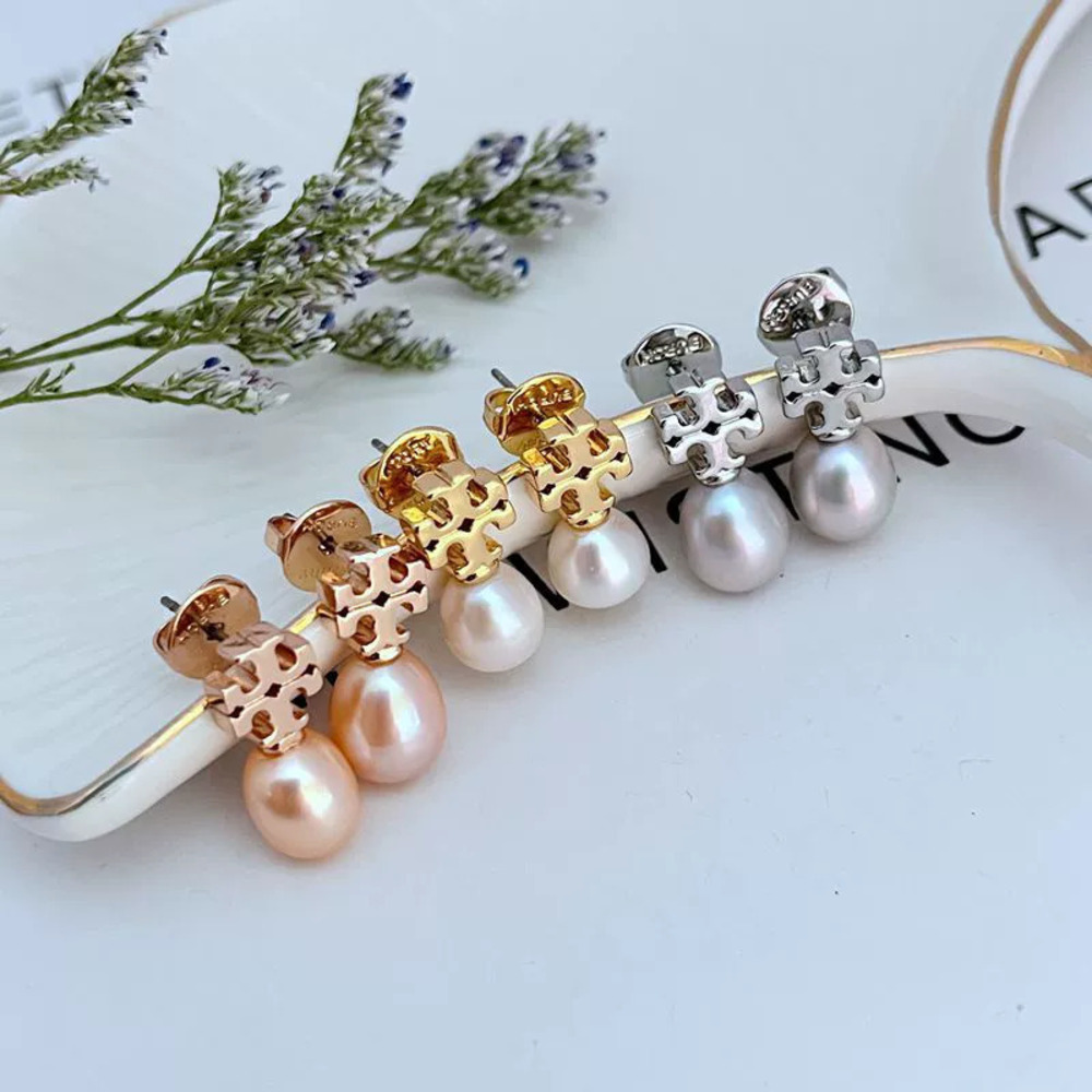 Tory Burch Freshwater Pearl Initial Metal Drop Earrings